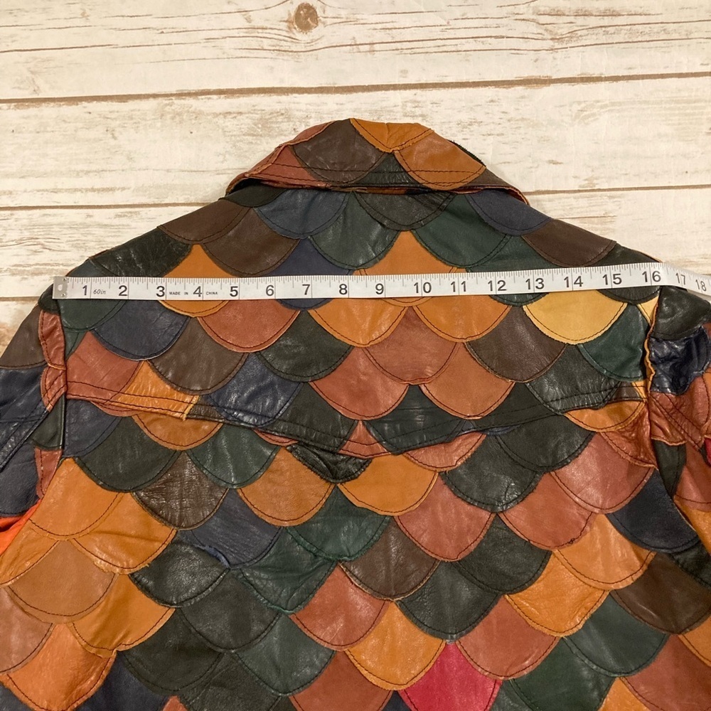 Vintage 1970’s Patchwork Fish Scale Leather Shirt Jacket Medium - Picture 5 of 15